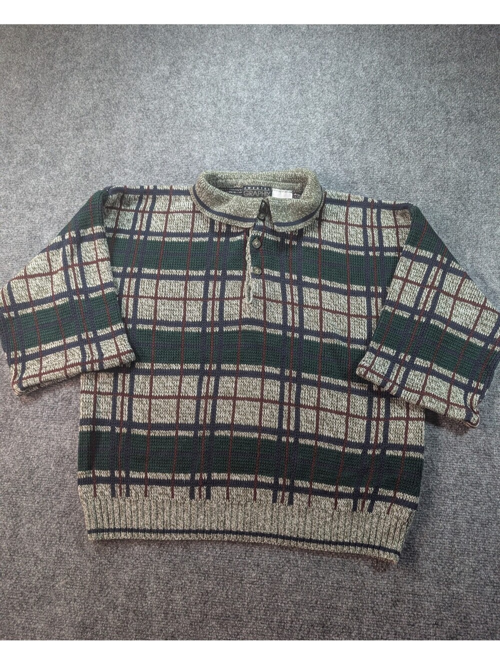 Vintage Sweater Graphix Mens Estimated Size Large Short Sleeve Collared Sweater
